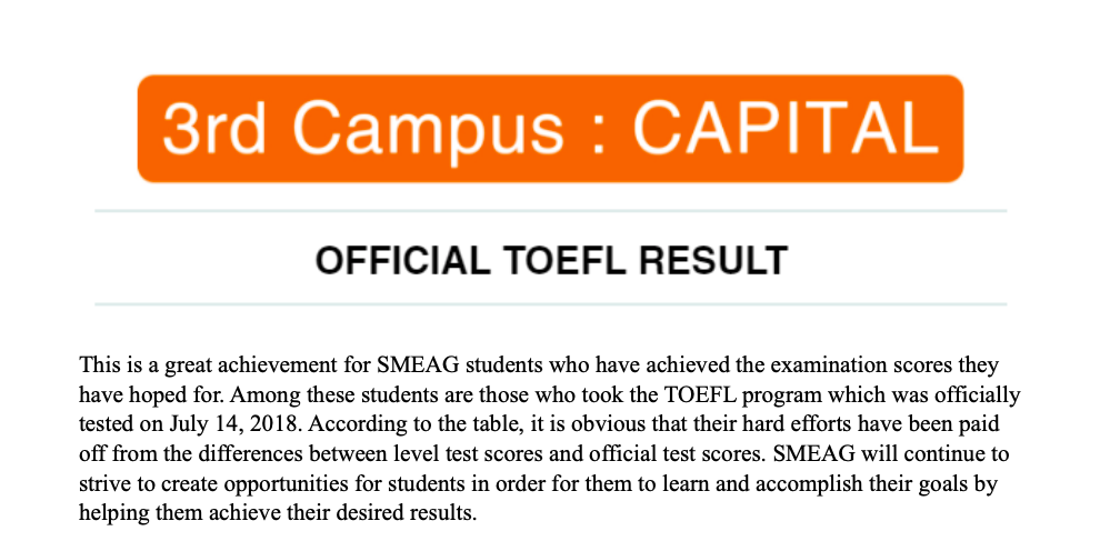 SMEAG TOEFL Results